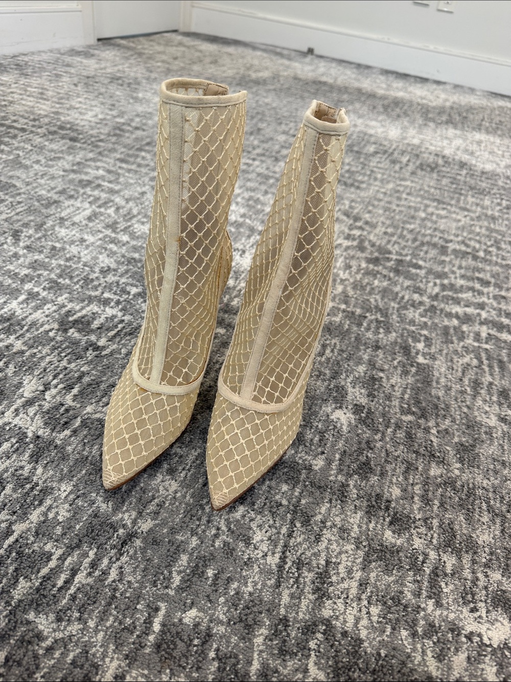 Kendall & Kylie Beige Mesh Pointed Ankle Booties